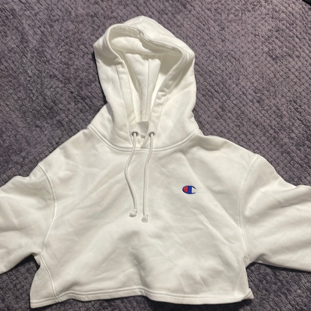 Plain white champion cropped hoodie